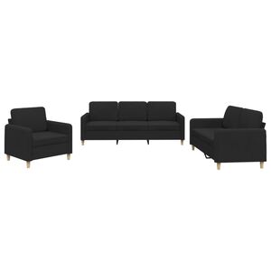 vidaXL Set de canapele cu perne, 3 piese, negru, textil
