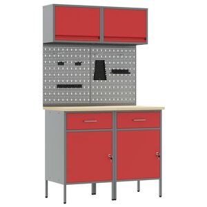 vidaXL Set de dulapuri de lucru cu sertar cu raft Manual 6 buc. Roșu