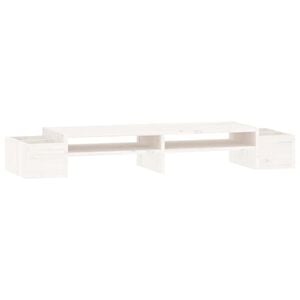 vidaXL Suport pentru monitor, alb, 100x27,5x15 cm, lemn masiv pin