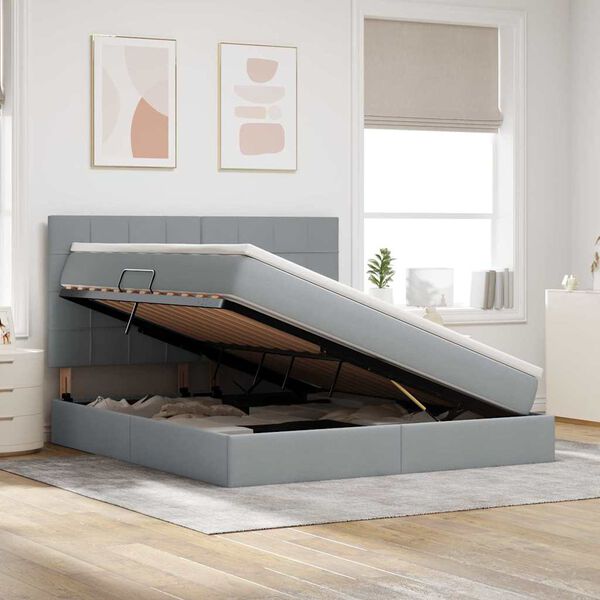 vidaXL Pat cu saltea și LED Gri deschis 180 x 200 cm Poliester