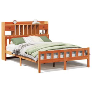 vidaXL Pat cu bibliotecă fără saltea maro 150x200 cm lemn masiv de pin