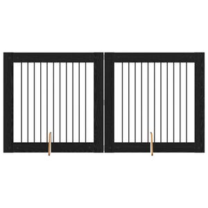 vidaXL Poartă pentru c&acirc;ini cu suporturi 2 pcs Stejar Negru