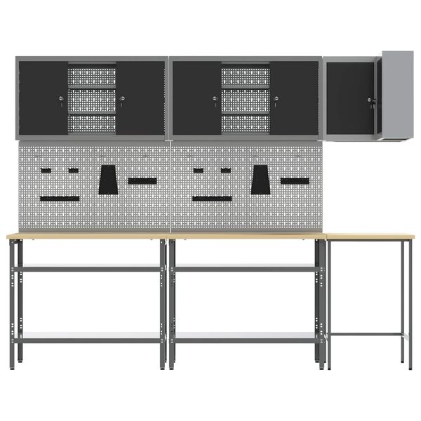 vidaXL Set de dulapuri de lucru cu raft Manual 10 pcs Negru și Gri