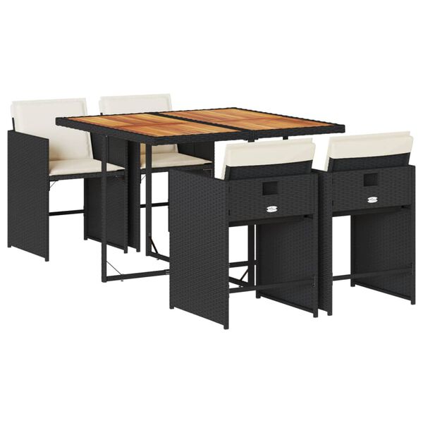 vidaXL Set mobilier de grădină cu perne, 5 piese, negru, poliratan