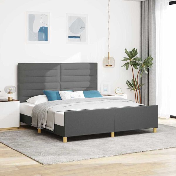 vidaXL Cadru de pat cu headboard Gri &icirc;nchis 180 x 200 cm țesătură
