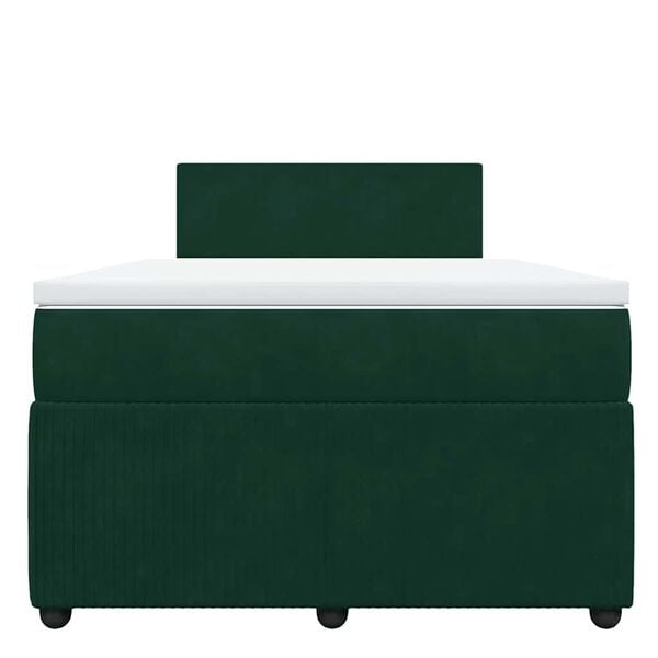 vidaXL Pat box spring cu saltea, verde &icirc;nchis, 120x190 cm, catifea