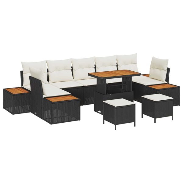 vidaXL Set de canapele pentru grădină 10 pcs Negru Rattan poli