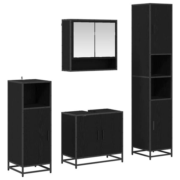 vidaXL Set de mobilier pentru baie 4 pcs Stejar Negru Lemn compozit