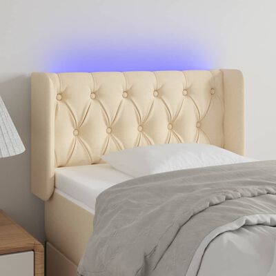 vidaXL Tăblie de pat cu LED, crem, 83x16x78/88 cm, textil