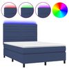 vidaXL Pat cu arcuri, saltea și LED, albastru, 140x190 cm, textil