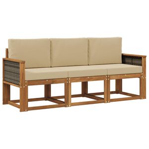 vidaXL Set de canapele de exterior cu pernă 3 pcs natural