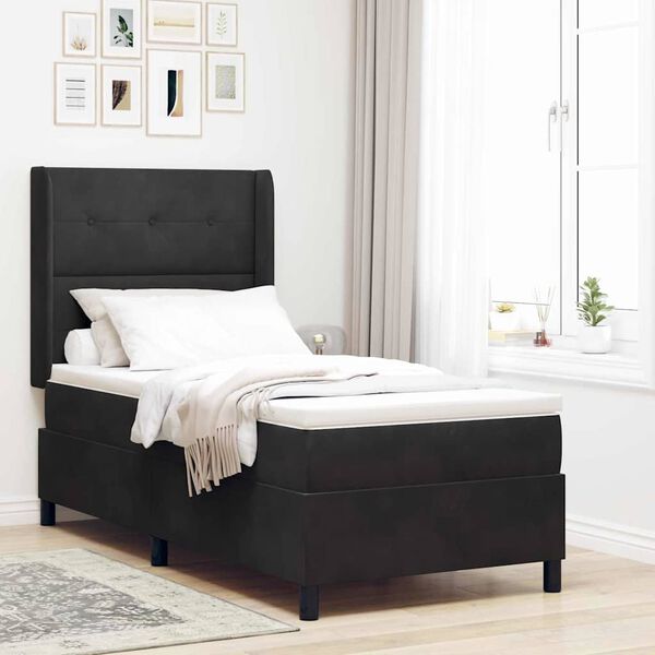 vidaXL Pat cu arcuri cu saltea cu headboard Negru 80 x 200 cm Catifea