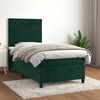 vidaXL Pat box spring cu saltea, verde &icirc;nchis, 90x190 cm, catifea