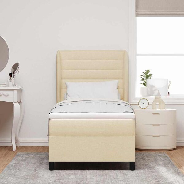 vidaXL Pat cu arcuri cu saltea cu headboard Crem 80 x 200 cm țesătură