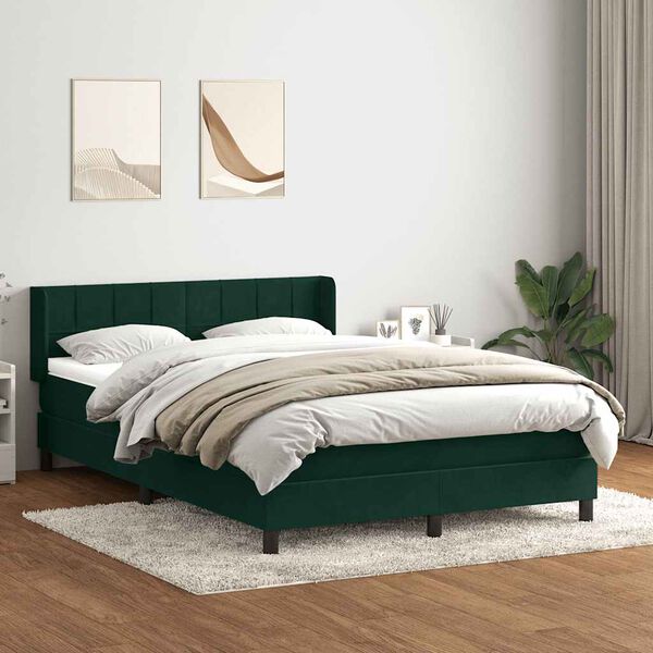 vidaXL Pat box spring cu saltea, verde &icirc;nchis, 160x220 cm, catifea