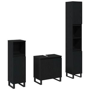vidaXL Set de mobilier pentru baie Pe perete cu ușă 3 pcs Stejar Negru