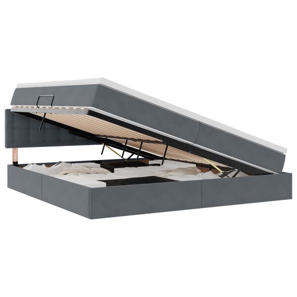 vidaXL Pat cu saltea și LED cu saltea Gri &icirc;nchis 200 x 200 cm Catifea