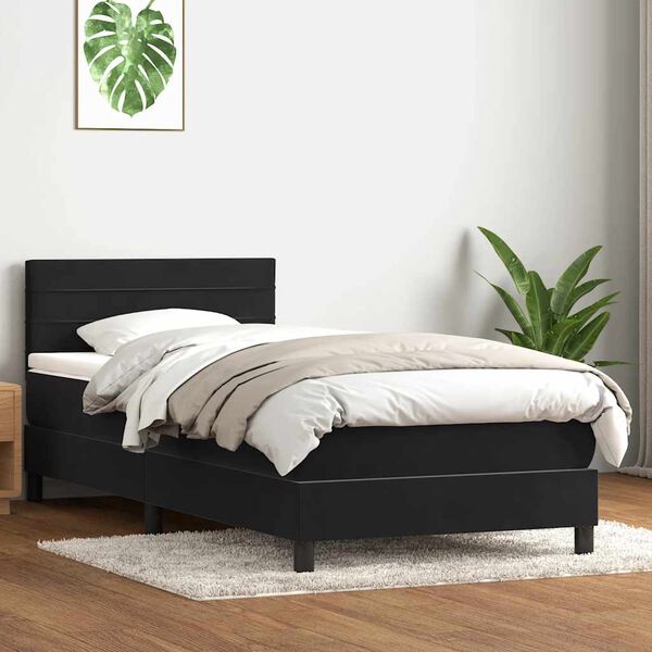 vidaXL Pat box spring cu saltea, negru, 90x220 cm, catifea