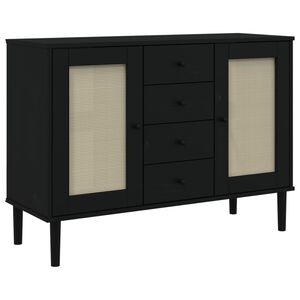 vidaXL Servantă SENJA, aspect ratan negru, 112x40x80cm, lemn masiv pin