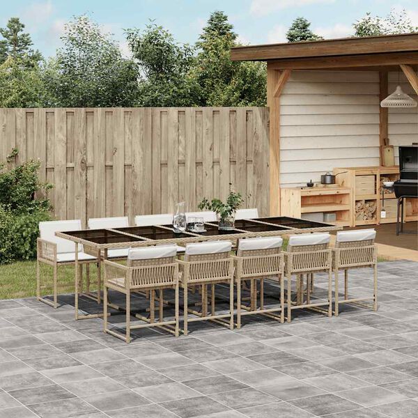 vidaXL Set mobilier de grădină cu perne, 11 piese, bej, poliratan