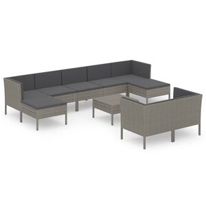 vidaXL Set mobilier de grădină cu perne, 10 piese, gri, poliratan