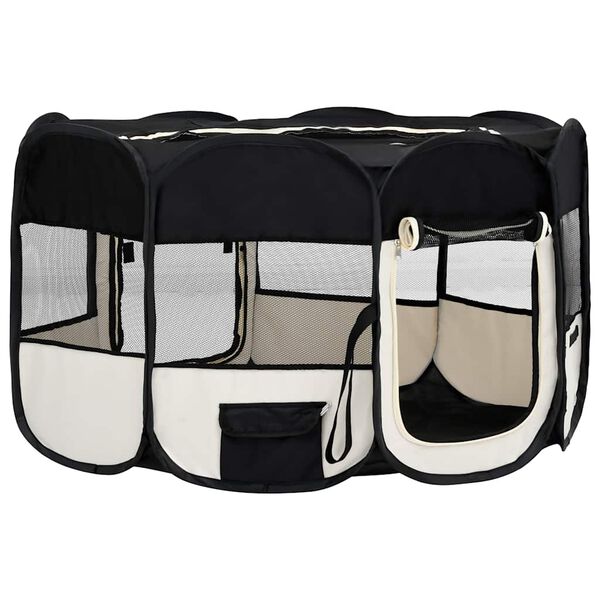 vidaXL Țarc de c&acirc;ini pliabil cu sac de transport, negru, 145x145x61 cm