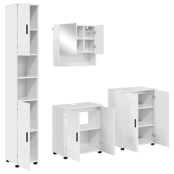 vidaXL Set de mobilier pentru baie Pe perete cu ușă 4 pcs Alb lucios