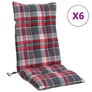 vidaXL Perne scaun cu spătar &icirc;nalt, 6 buc., roșu carouri textil oxford