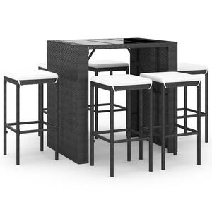 vidaXL Set bar de grădină, 7 piese, cu perne, negru, poliratan