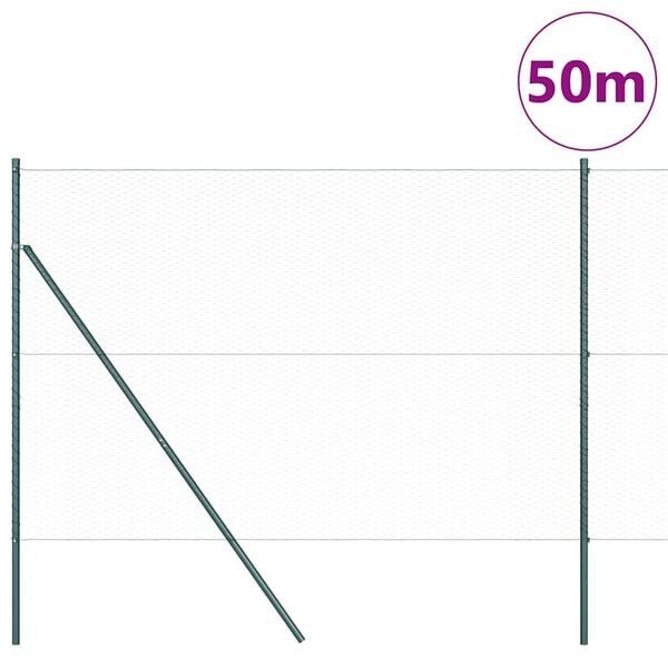 vidaXL Stâlp de gard. Verde 50 x 1,6 m (plasă de 25 mm) Oțel și PVC