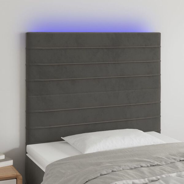 vidaXL Tăblie de pat cu LED, gri &icirc;nchis, 100x5x118/128 cm, textil