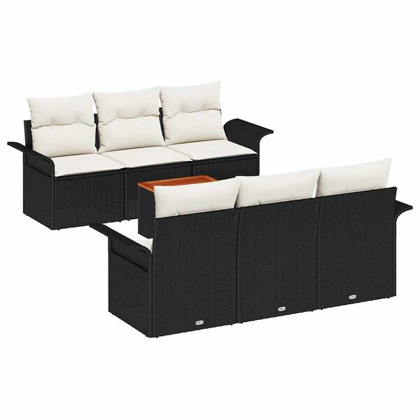 vidaXL Set de canapele pentru grădină 7 pcs Negru și Crem poliratan
