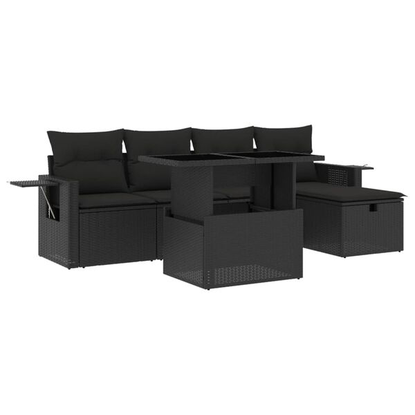 vidaXL Set mobilier de grădină cu perne, 6 piese, negru, poliratan