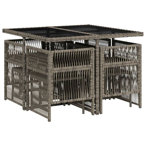 vidaXL Set mobilier grădină cu perne, 9 piese, gri, poliratan