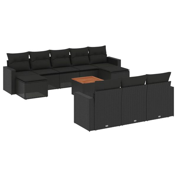 vidaXL Set canapele de grădină cu perne, 11 piese, negru, poliratan