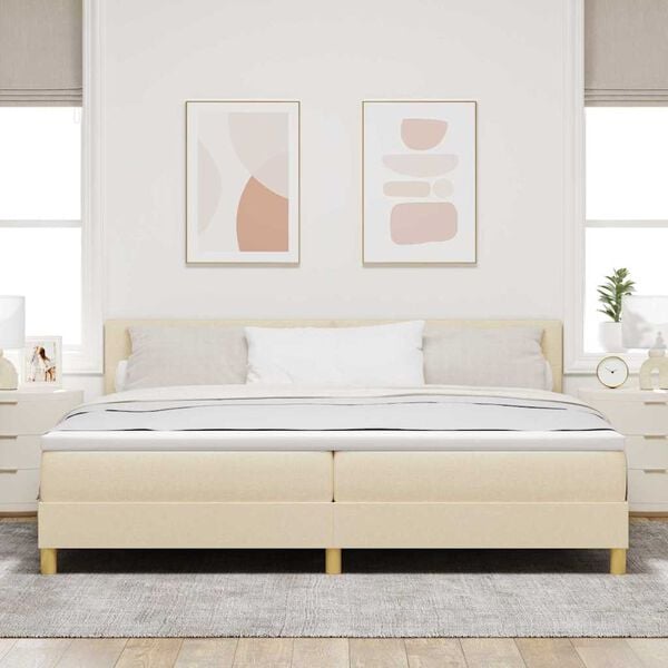 vidaXL Pat cu arcuri cu pernă cu headboard Crem 200 x 200 cm țesătură