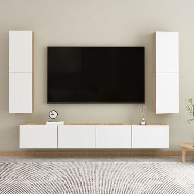 vidaXL Comodă TV, alb și stejar Sonoma, 30,5x30x110 cm, PAL