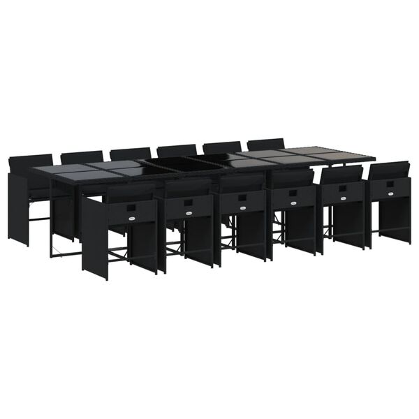 vidaXL Set mobilier de grădină cu perne, 13 piese, negru, poliratan