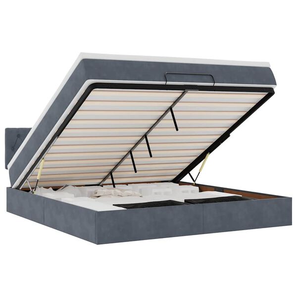 vidaXL Cadru de pat otoman cu saltea Gri &icirc;nchis 180x200cm catifea