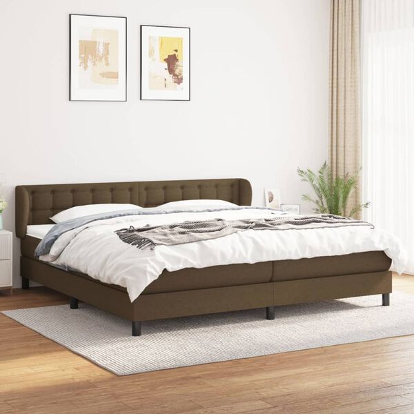 vidaXL Pat box spring cu saltea, maro &icirc;nchis, 200x200 cm, textil