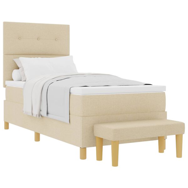 vidaXL Pat cu arcuri cu saltea cu headboard Crem 90 x 200 cm țesătură