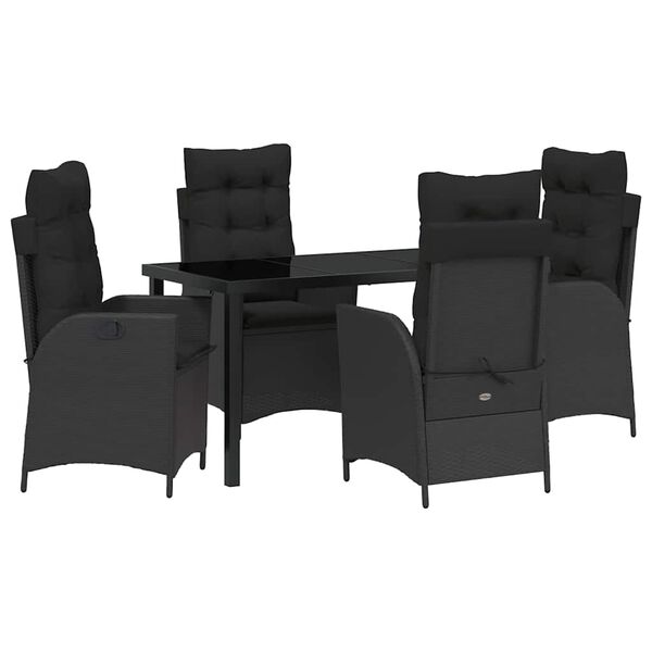 vidaXL Set de masă pentru grădină cu pernă 5 pcs Negru poliratan