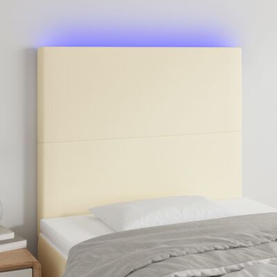 vidaXL Tăblie de pat cu LED, crem, 90x5x118/128 cm, piele ecologică
