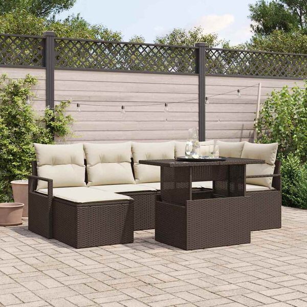vidaXL Set de canapele pentru grădină 7 pcs Maro Rattan poli