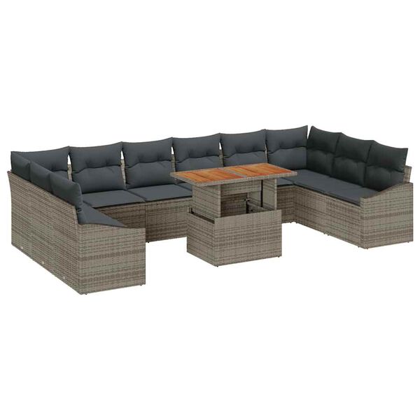 vidaXL Set de canapele pentru grădină 11 pcs Gri Rattan poli