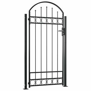 vidaXL Poartă de gard ASSEN cu v&acirc;rf arcuit și 2 st&acirc;lpi 105x170 cm, negru