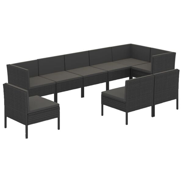 vidaXL Set mobilier de grădină cu perne, 9 piese, negru, poliratan