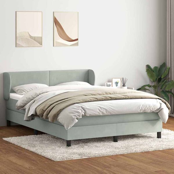 vidaXL Pat box spring cu saltea, gri deschis, 160x220 cm, catifea