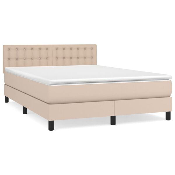 vidaXL Pat box spring cu saltea, cappuccino, 140x200cm piele ecologică