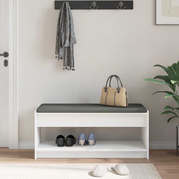 vidaXL Bancă pentru hol cu pernă cu raft Alb 103 x 38 x 45 cm